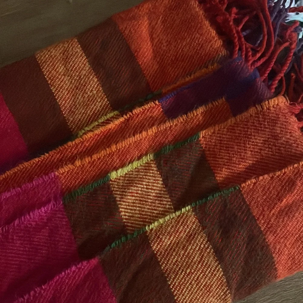 Merona Blanket Scarf Oversized Multi Color Wrap 100% Acrylic Orange Purple Plaid